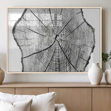 98709-MGV-FP-60X30-3P_Natural-Tree Ring Wall Art – Black and White Canvas Print Rustic Wood Cross Section, Minimal Nature Inspired Decor for Living Room,