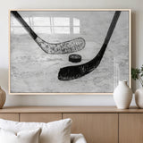 82900-MGV-FP-36X24-3P_Natural-Hockey Wall Art – Black and White Canvas Print Ice Rink Sticks Puck Sports Photography, Modern Decor for Game Room, Man Cave,