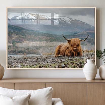 80252-MGV-FP-60X30-3P_Natural-Scottish Cow Wall Art Canvas Print, Framed Highland Cow Art Picture Print, Highland Cattle Perfect Rustic Farmhouse Decor Artwork