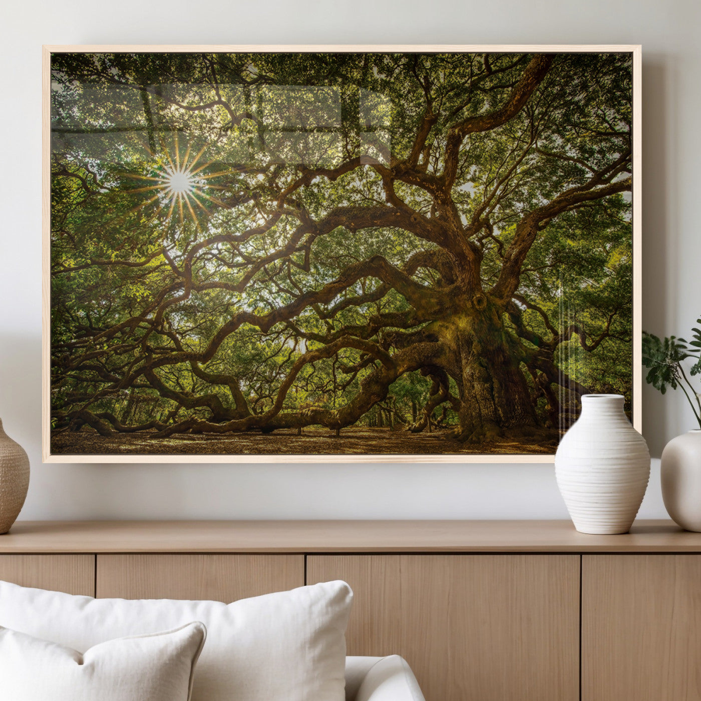 57983-MGV-FP-60X30-3P_Natural-Angel Oak Tree Wall Art Canvas Print, Framed Oak Tree Art Picture Print, Angel Oak Perfect Rustic Nature Decor Artwork