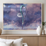 66864-MGV-FP-60X30-3P_Natural-Fantasy Dragon Wall Art – Mystical Canvas Print Girl and Sky Serpent Dreamlike Clouds, Magical Anime Inspired Decor for Living