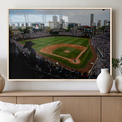 34859-MGV-FP-60X30-3P_Natural-Wrigley Field Wall Art Canvas Print, Framed Chicago Cubs Stadium Art Picture Print, Wrigley Stadium Field Perfect Sport Room Decor