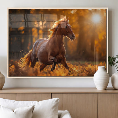 92144-MGV-FP-60X30-3P_Natural-Sunset Horse Wall Art Canvas Print, Framed Horse Barn Art Picture Print, Majestic Horse Perfect Rustic Farmhouse Decor Artwork