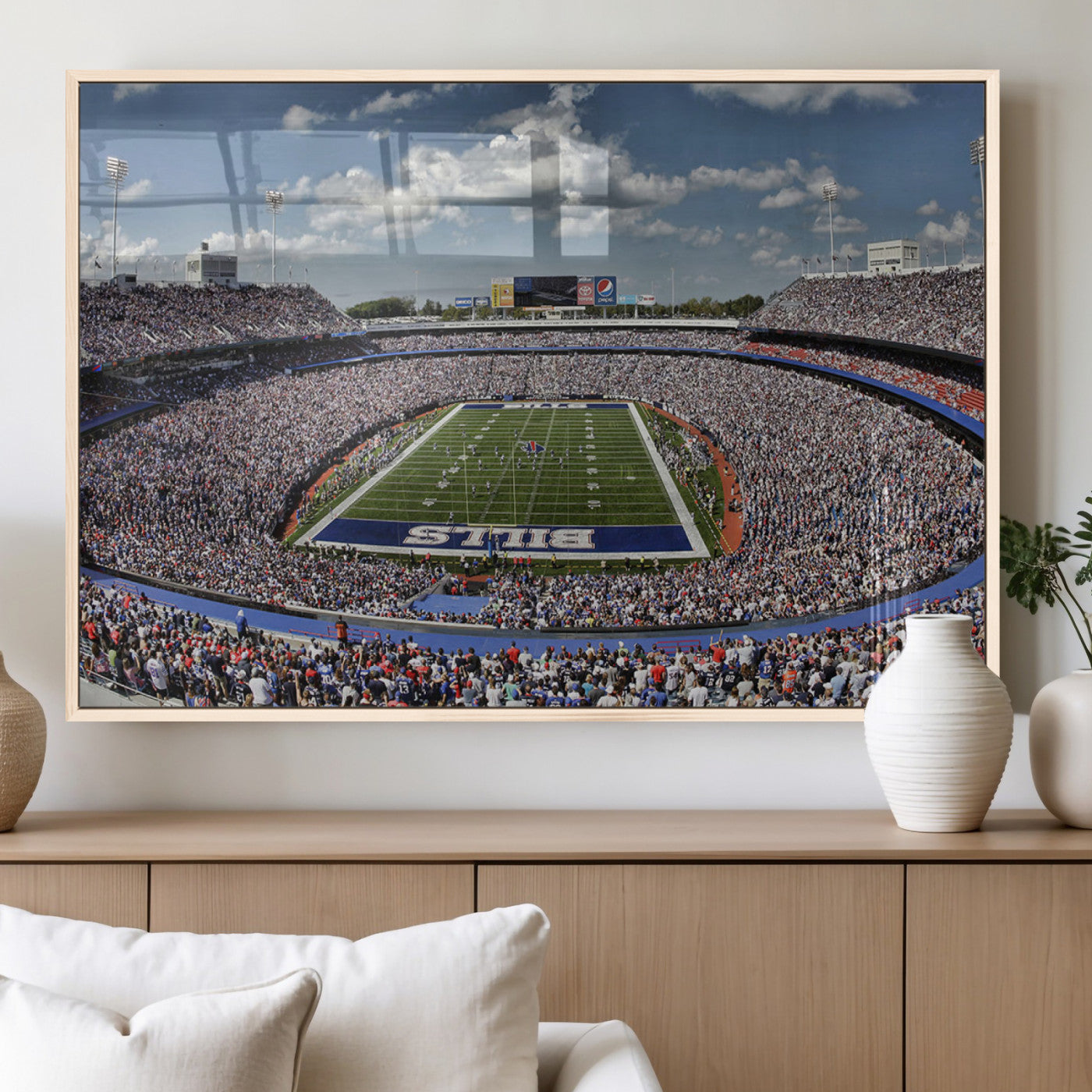 76491-MGV-FP-60X30-3P_Natural-Buffalo Bills Stadium Wall Art Canvas Print, Framed Bills Stadium Art Picture Print, Highmark Stadium Perfect Sport Room Decor