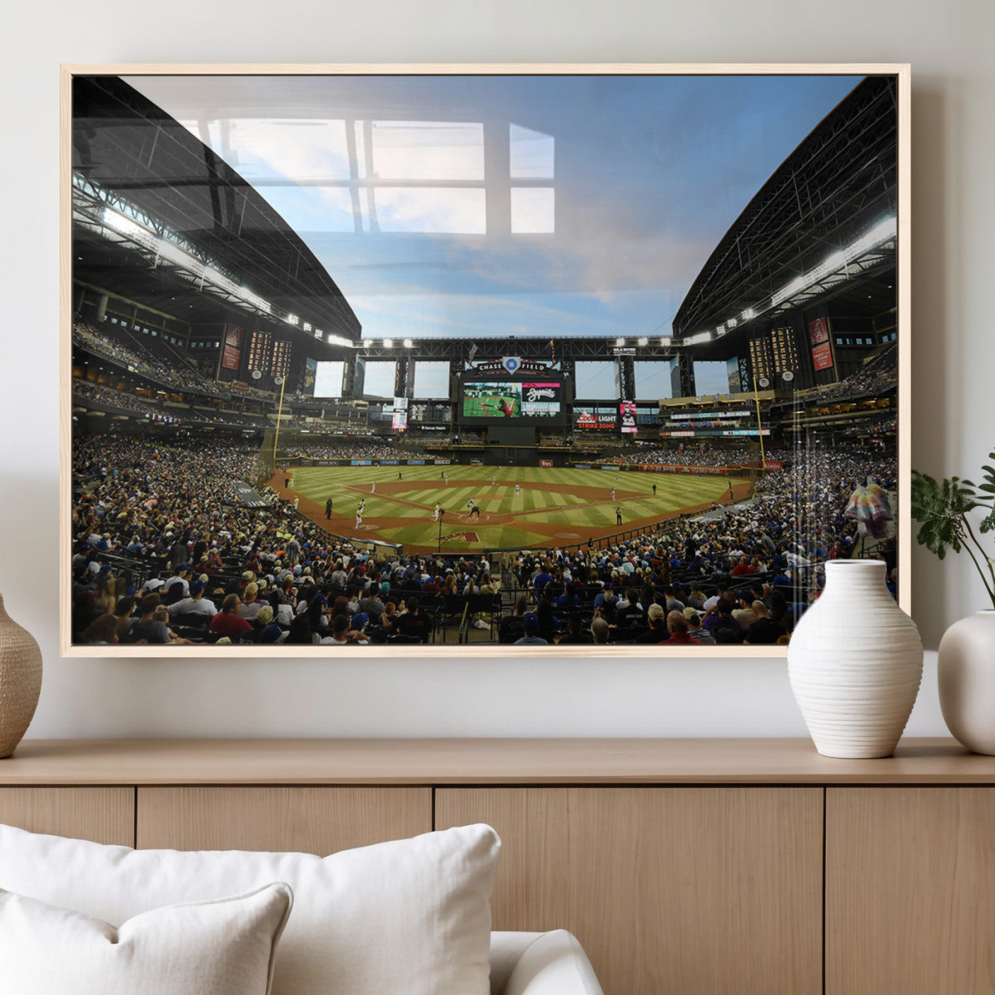 92672-MGV-FP-60X30-3P_Natural-Chase Field Stadium Wall Art Canvas Print, Framed Arizona Stadium Art Picture Print, Chase Stadium Perfect Sports Room Decor