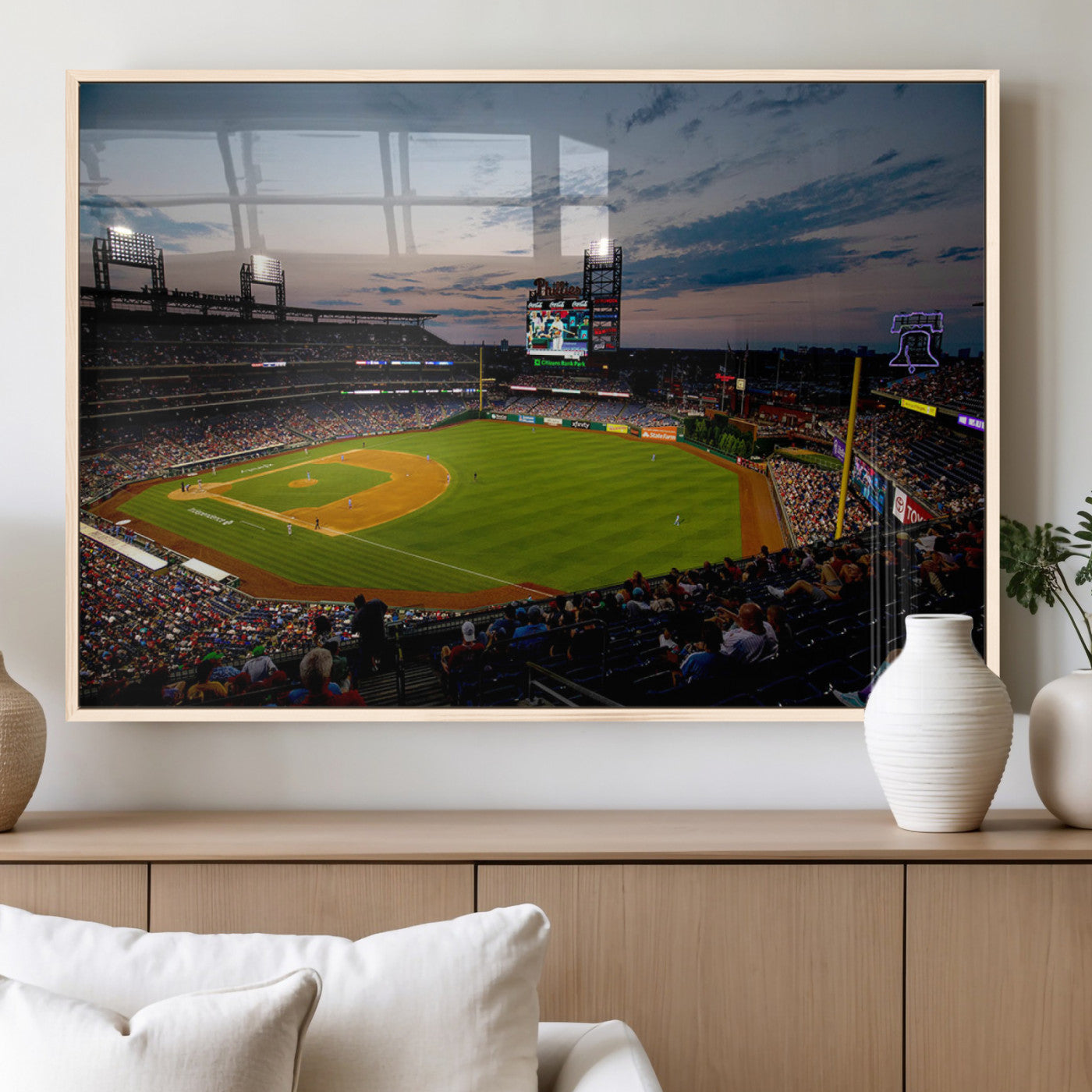 17415-MGV-FP-60X30-3P_Natural-Philadelphia Phillies Stadium Wall Art Canvas Print, Framed Citizens Bank Park Art Picture Print, Phillies Stadium Field Perfect