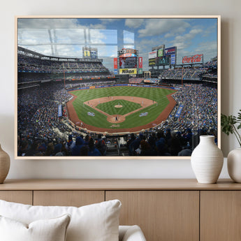 22910-MGV-FP-60X30-3P_Natural-City Field Stadium Wall Art Canvas Print, Framed New York Stadium Art Picture Print, City Field Perfect Sport Room Decor Artwork