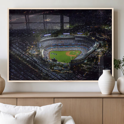 16515-MGV-FP-60X30-3P_Natural-Dodgers Stadium Wall Art Canvas Print, Framed Baseball Stadium Art Picture Print, Dodgers Field Perfect Sport Room Decor Artwork