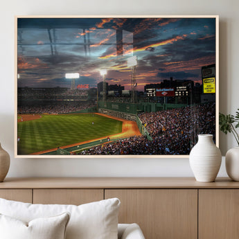 66781-MGV-FP-36X24-3P_Natural-Baseball Stadium Wall Art – Canvas Print Evening Game Field Packed Crowd Sunset Sky Sports Photography, Dynamic Decor for Game