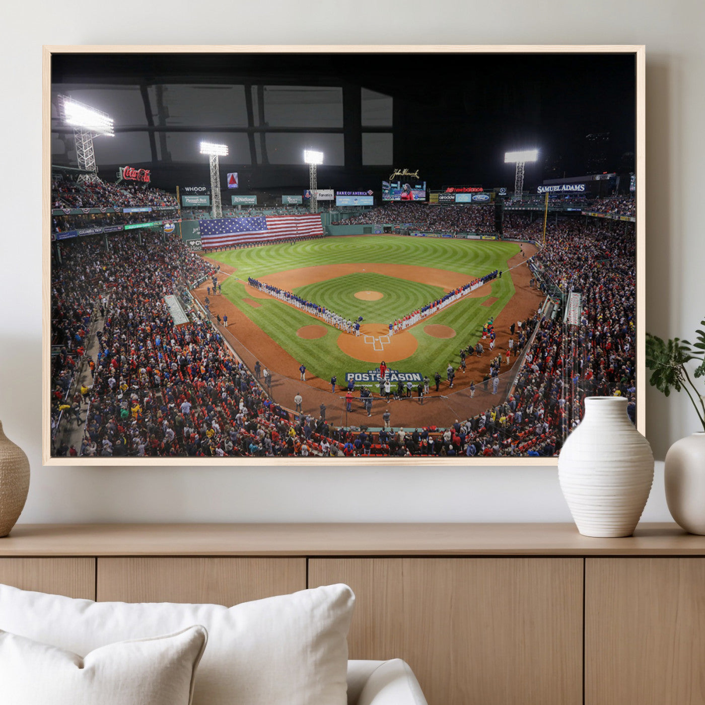 47365-MGV-FP-36X24-3P_Natural-Fenway Park Stadium Wall Art Canvas Print, Framed Boston Baseball Stadium Art Picture Print, MLB Stadium Field Perfect Sport Room