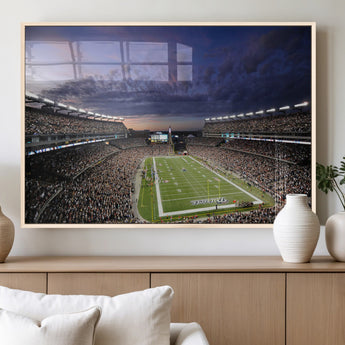 52712-MGV-FP-36X24-3P_Natural-Gillette Stadium Field Wall Art Canvas Print, Framed Massachusetts Stadium Art Picture Print, Gillette Stadium Perfect Sport Room