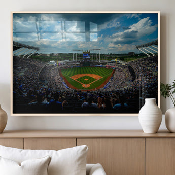 37127-MGV-FP-36X24-3P_Natural-Kauffman Stadium Wall Art Canvas Print, Framed Kansas City Royals Field Art Picture Print, Baseball Stadium Perfect Sport Room