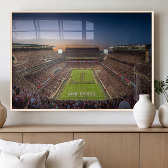 17421-MGV-FP-60X30-3P_Natural-Kyle Field Wall Art Canvas Print, Framed Texas Stadium Art Picture Print, Kyle Field Stadium Perfect Sport Room Decor Artwork