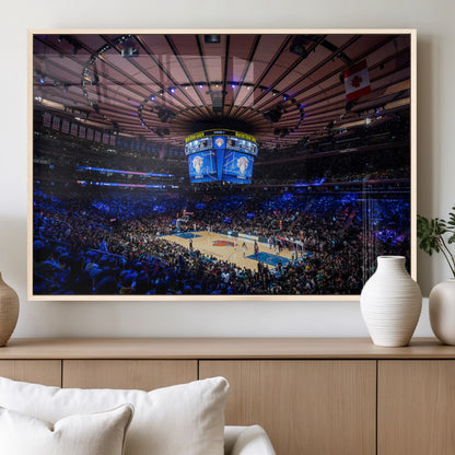 20491-MGV-FP-36X24-3P_Natural-Madison Square Garden Wall Art Canvas Print, Framed New York Stadium Art Picture Print, MSG Stadium Perfect Sport Room Decor