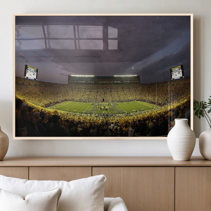 72404-MGV-FP-60X30-3P_Natural-Michigan Wolverine Stadium Wall Art Canvas Print, Framed Michigan Stadium Art Picture Print, Football Stadium Perfect Sport Room