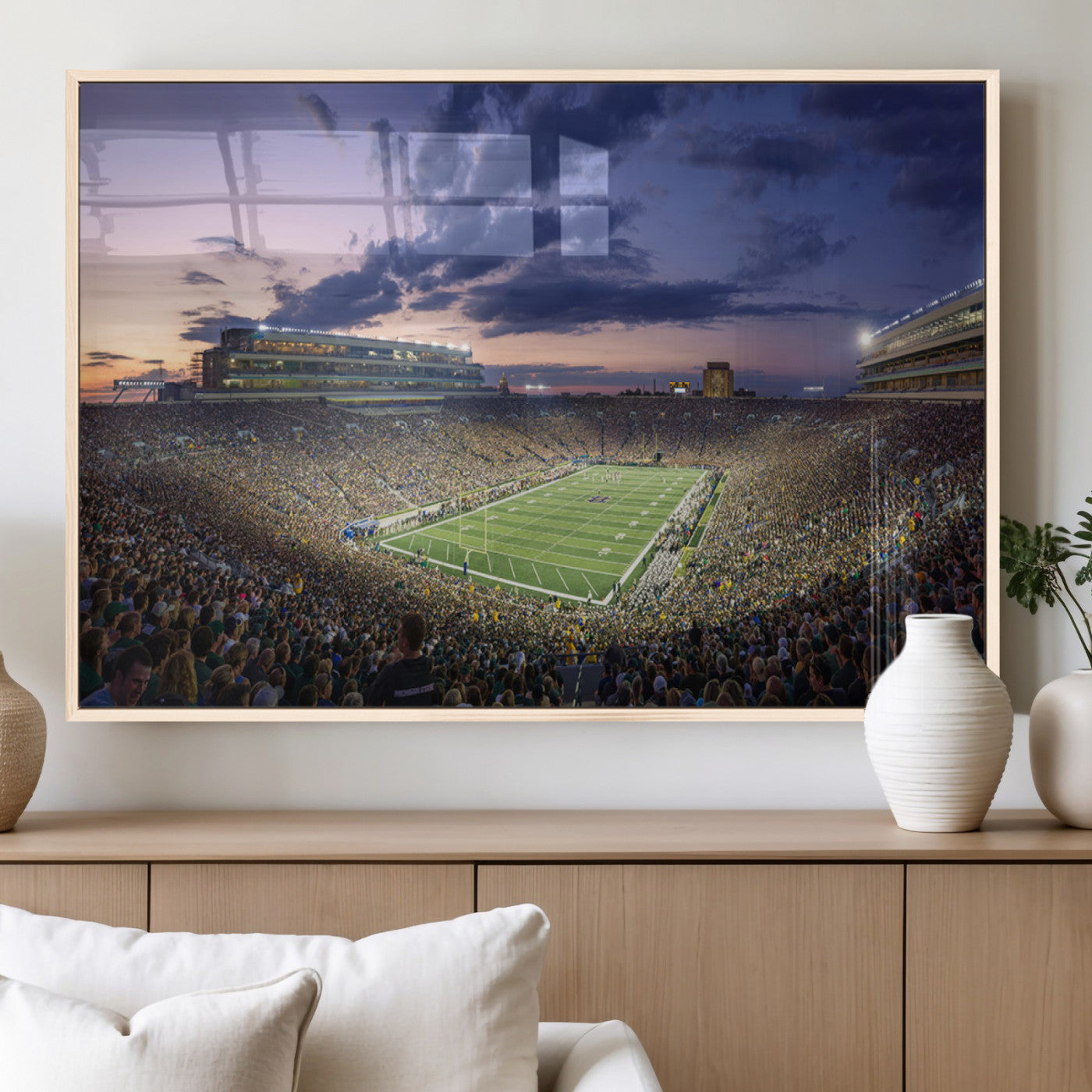 50825-MGV-FP-60X30-3P_Natural-Notre Dame Stadium Wall Art Canvas Print, Framed Indiana Stadium Art Picture Print, Football Stadium Perfect Sports Room Decor