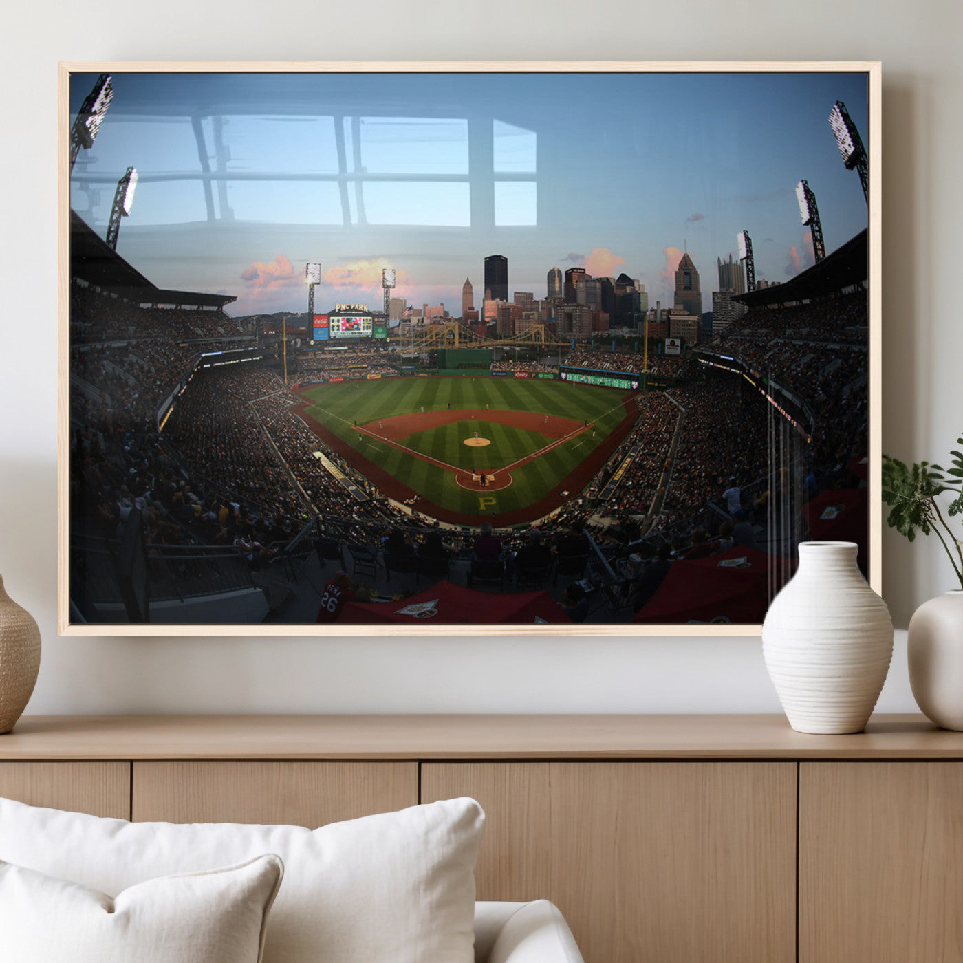 67670-MGV-FP-36X24-3P_Natural-PNC Park Stadium Wall Art Canvas Print, Framed Pittsburgh Pirates Stadium Art Picture Print, PNC Park Field Perfect Sport Room