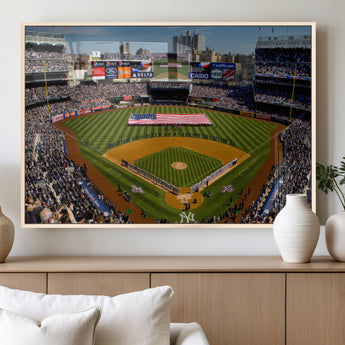 20879-MGV-FP-60X30-3P_Natural-Yankee Stadium Wall Art Canvas Print, Framed New York Stadium Art Picture Print, Yankee Field Perfect Sport Room Decor Artwork