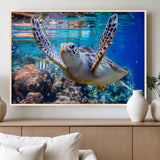 12683-MGV-FP-36X24-3P_Natural-Sea Turtle Wall Art – Graceful Ocean Canvas Print with Coral Reef and Tropical Fish, Coastal Marine Life Decor for Beach House,