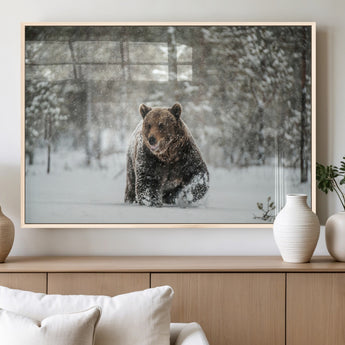43350-MGV-FP-36X24-3P_Natural-Wild Bear in Snow Wall Art – Majestic Wildlife Photography Print, Winter Forest Nature Decor for Cabin, Lodge, Rustic Home,