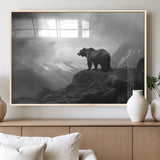49504-MGV-FP-36X24-3P_Natural-Black and White Grizzly Bear Wall Art – Wilderness Wildlife Painting, Rustic Mountain Cabin Decor, Monochrome Animal Print for