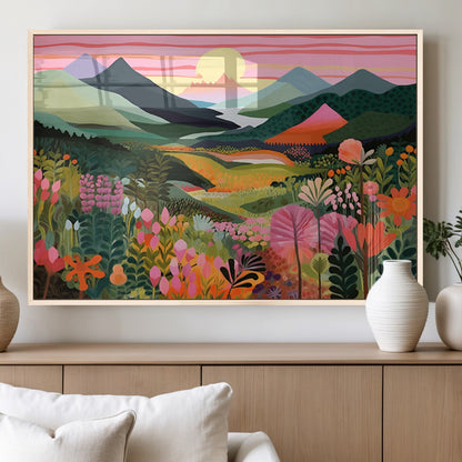99638-MGV-FP-36X24-3P_Natural-Sunset Meadow Wall Art – Panoramic Mountain Landscape with Wildflowers Canvas Print, Vibrant Nature Decor for Living Room, Bedroom