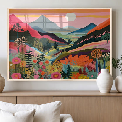 61376-MGV-FP-36X24-3P_Natural-Floral Valley Wall Art – Panoramic Mountain Landscape Canvas Print, Vibrant Nature Decor for Living Room, Office, or Bedroom