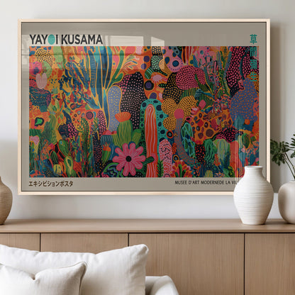 40791-MGV-FP-36X24-3P_Natural-Kusama Inspired Wall Art – Vibrant Abstract Floral Jungle Canvas Print, Bold Pop Art Botanical Decor for Living Room, Bedroom, or