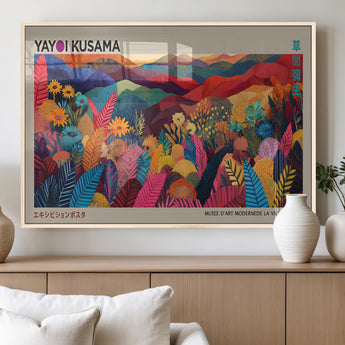 70959-MGV-FP-36X24-3P_Natural-Yayoi Kusama Inspired Wall Art – Bold Floral Landscape Canvas Print, Vibrant Modern Abstract Poster for Living Room, Bedroom, or