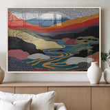 22313-MGV-FP-36X24-3P_Natural-Yayoi Kusama Wall Art – Abstract Mount Fuji Landscape Canvas Print, Vibrant Japanese Nature Scene with River, Mountains and Sky