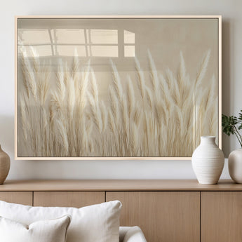 81444-MGV-FP-60X30-3P_Natural-Pampas Grass Wall Art Canvas Print, Framed Beige Pampas Grass Art Picture Print, Minimalist Beige Perfect Minimalist Nature Decor