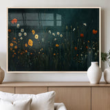 87037-MGV-FP-60X30-3P_Natural-Wildflower Wall Art – Dark Botanical Floral Canvas Print, Modern Nature Painting Poster with Daisies Poppies Orange Flowers for