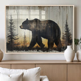 83875-MGV-FP-60X30-3P_Natural-Sunset Bear Wall Art – Rustic Wildlife Canvas Print with Forest Silhouette, Cabin Lodge Decor for Living Room or Office