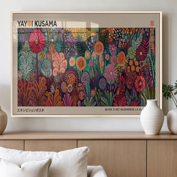 51280-MGV-FP-60X30-3P_Natural-Abstract Yayoi Kusama Wall Art Canvas Print, Framed Japanese Wabi Sabi Art Picture Print, Yayoi Kusama Perfect Abstract Modern