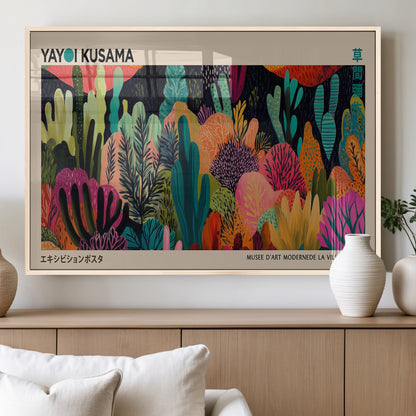 45711-MGV-FP-60X30-3P_Natural-Yayoi Kusama Wall Art Canvas Print, Framed Abstract Yayoi Kusama Art Picture Print, Japanese Wabi Sabi Perfect Modern Abstract