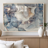 51497-MGV-FP-36X24-3P_Natural-Abstract Blue and Gold Wall Art – Modern Fluid Ink Style Canvas Print, Elegant Contemporary Decor for Living Room, Office