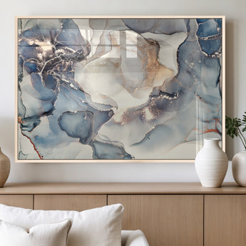 51497-MGV-FP-36X24-3P_Natural-Abstract Blue and Gold Wall Art – Modern Fluid Ink Style Canvas Print, Elegant Contemporary Decor for Living Room, Office