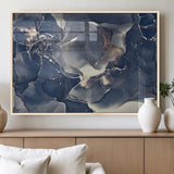 28282-MGV-FP-36X24-3P_Natural-Blue Abstract Wall Art – Modern Ink Swirl Canvas Print, Contemporary Navy and Gold Painting for Living Room, Bedroom, Office or