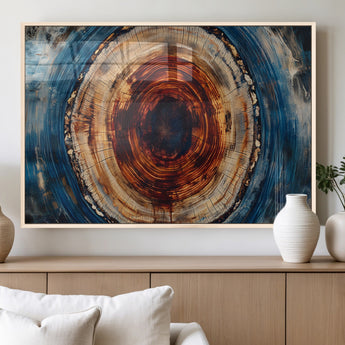 90395-MGV-FP-36X24-3P_Natural-Tree Ring Wall Art – Abstract Wood Grain Canvas Print with Fiery Red and Blue Tones, Bold Rustic Nature Inspired Artwork Decor for