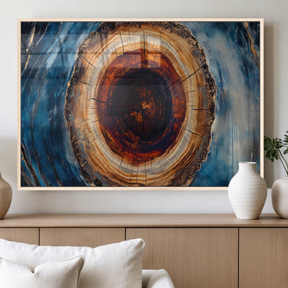30457-MGV-FP-36X24-3P_Natural-Tree Ring Wall Art – Abstract Wood Grain Canvas Print with Brown and Blue Swirl, Rustic Nature Inspired Artwork for Living Room,