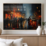 32816-MGV-FP-36X24-3P_Natural-City Jazz Night Wall Art – Modern Abstract Urban Street Scene Canvas Print, Moody Music-Themed Decor for Living Room, Office, or