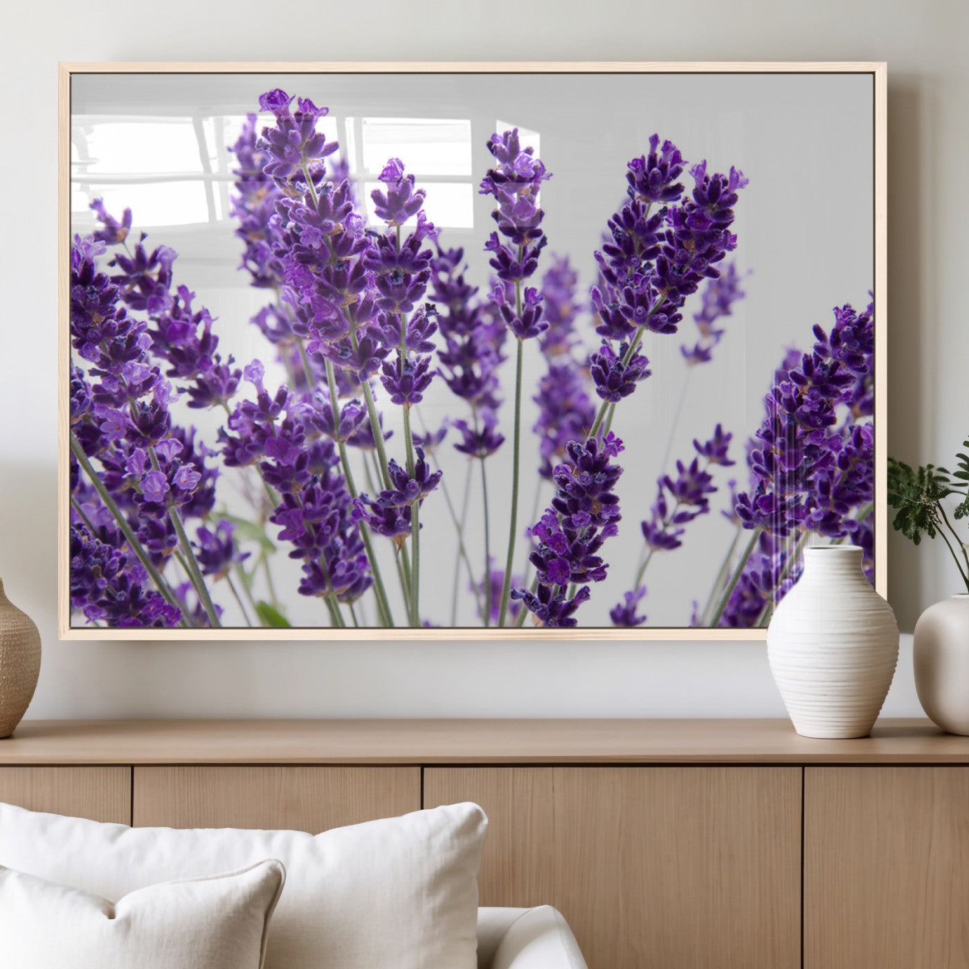 76859-MGV-FP-36X24-3P_Natural-Lavender Flower Wall Art – Botanical Canvas Print Featuring Purple Floral Bouquet, Nature Inspired Artwork for Living Room,