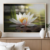 40478-MGV-FP-36X24-3P_Natural-Water Lily Wall Art – White Lotus Flower Canvas Print with Sunlight Reflection, Serene Botanical Artwork for Living Room, Bedroom,
