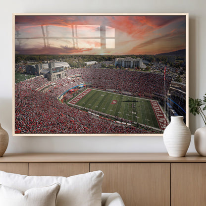51135-MGV-FP-36X24-3P_Natural-Indiana Hoosiers Stadium Wall Art – Panoramic Football Canvas Print with Game Day Crowd and Sunset Sky, Sports Artwork for Man