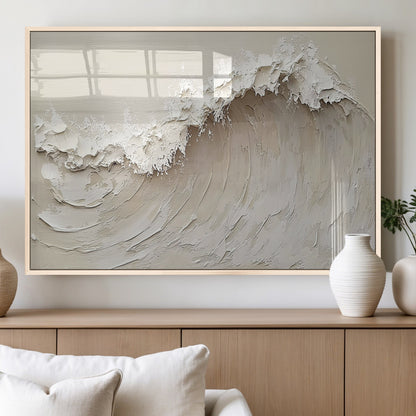 45175-MGV-FP-36X24-3P_Natural-Textured Wave Wall Art Canvas Print, Framed Minimal Seascape Art Picture Print, Elegant Wave Perfect Modern Coastal Decor Artwork