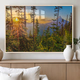 83544043-MGV-FP-36X24-3P_Natural-Forest Sunset Wall Art Canvas Print, Framed Sunset Trees Art Picture Print, Green Pines Perfect Rustic Nature Decor Artwork