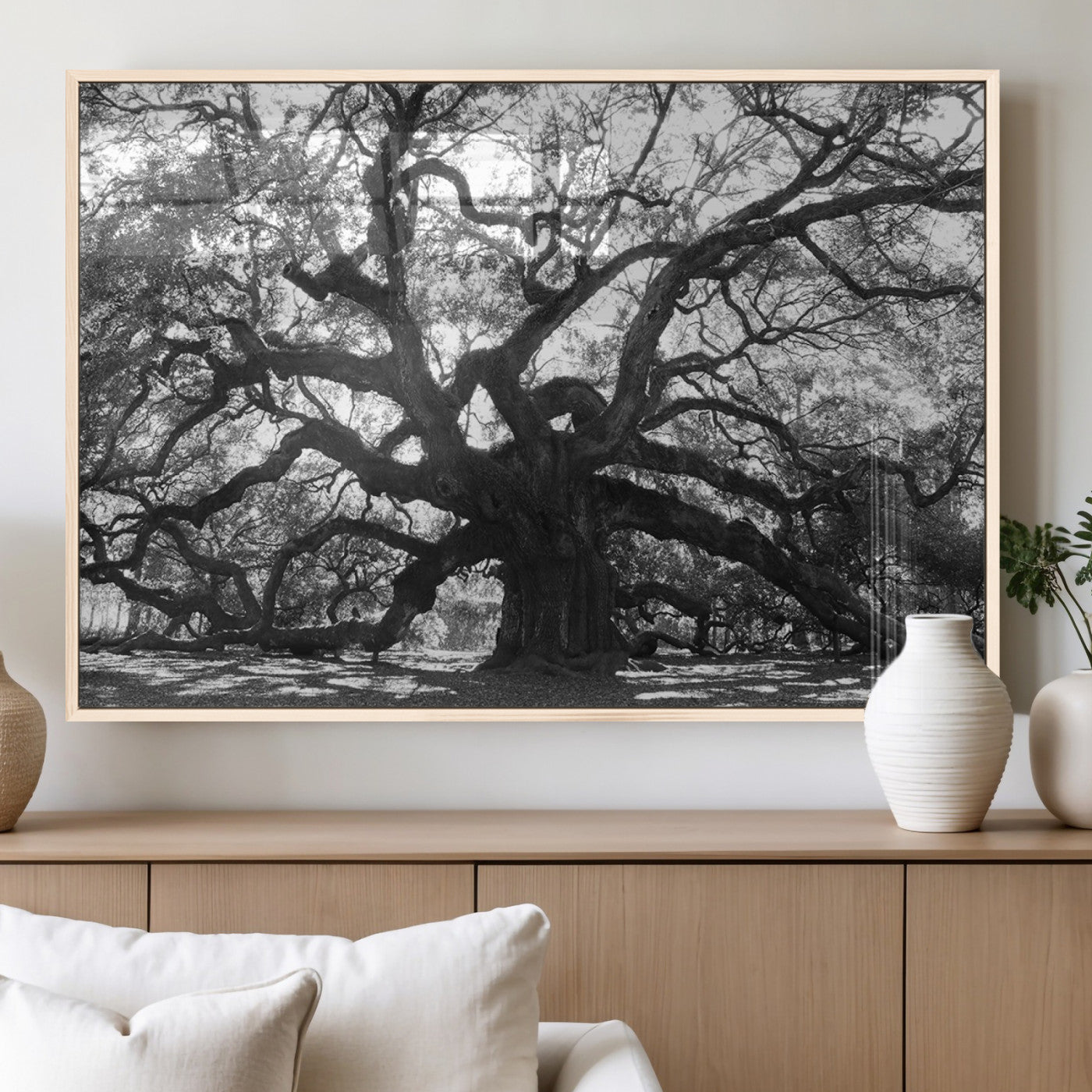 81655611-MGV-FP-36X24-3P_Natural-Ancient Oak Wall Art Canvas Print, Framed Twisted Branches Art Picture Print, Gnarled Tree Perfect Moody Nature Decor Artwork