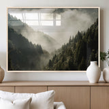 57570237-MGV-FP-36X24-3P_Natural-Misty Valley Wall Art Canvas Print, Framed Foggy Forest Art Picture Print, Pine Trees Perfect Moody Woodland Decor Artwork