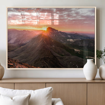 50957419-MGV-FP-36X24-3P_Natural-Mountain Sunrise Wall Art Canvas Print, Framed Alpine Ridge Art Picture Print, Mountain Range Perfect Vibrant Rustic Decor Artwork