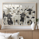 52947970-MGV-FP-60X30-3P_Natural-Texas Longhorn Wall Art Canvas Print, Framed Cattle Herd Art Picture Print, Herd Portrait Perfect Modern Farmhouse Decor Artwork